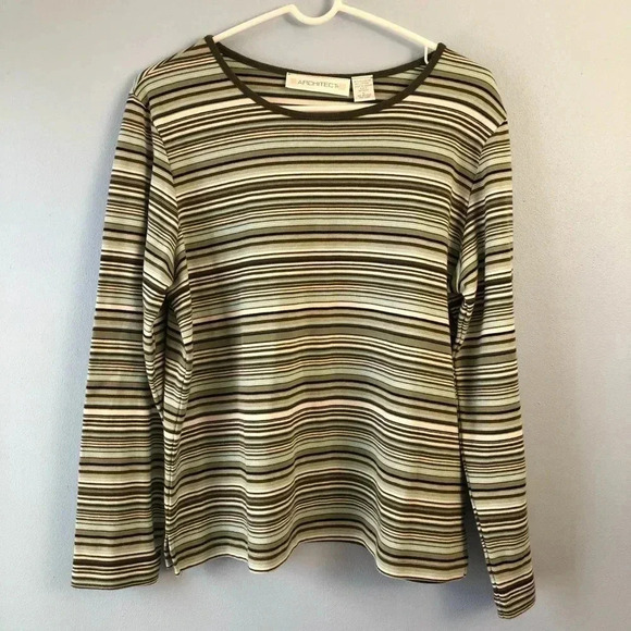 Architect Long Sleeve Blue Green Striped Top L - Picture 3 of 6